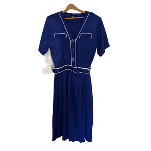 Vintage Liz Petites Inc Blue white trim dress M